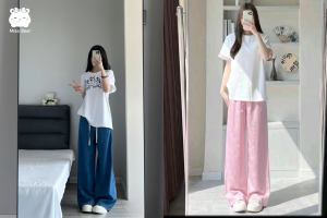 size áo phông nữ rộng mix quần ống rộng